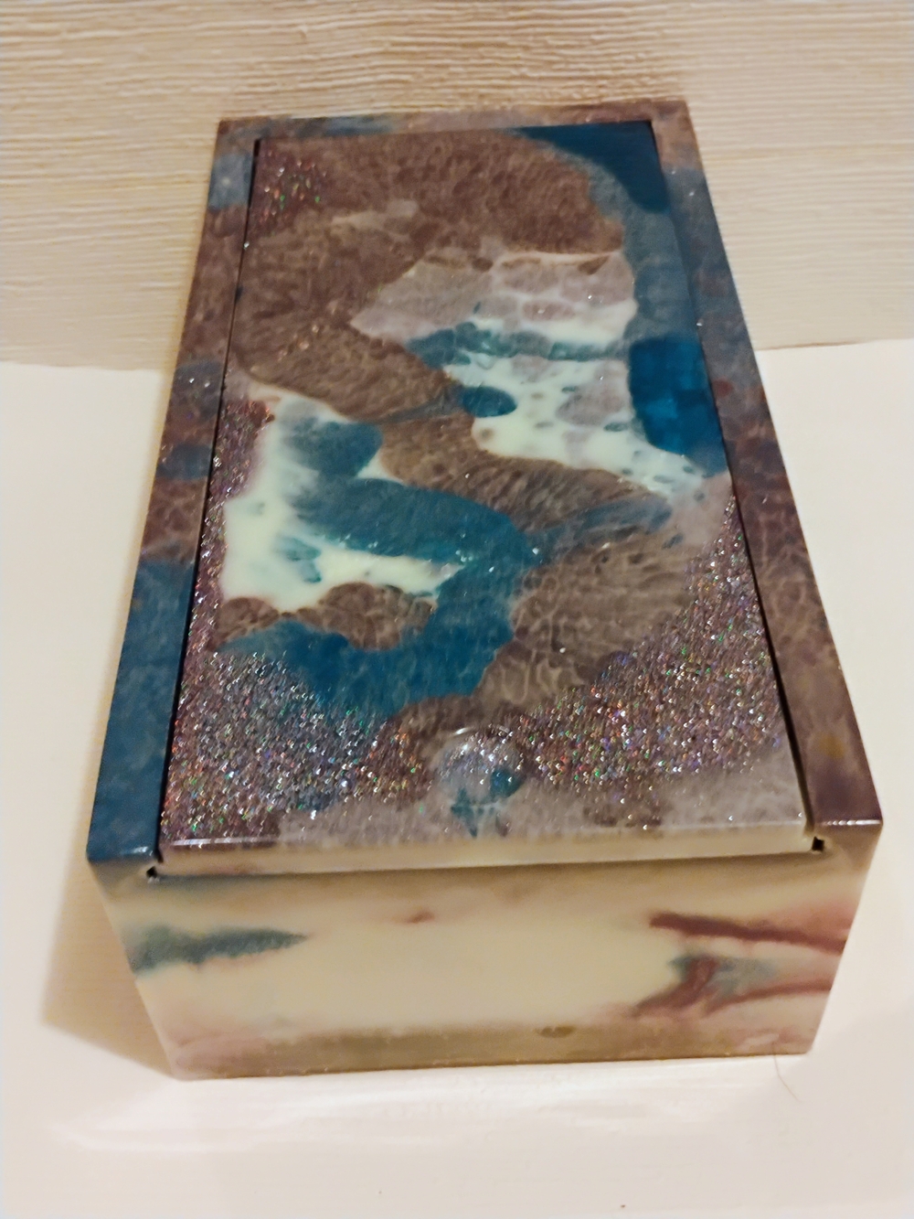 Handcrafted Blue and Brown Resin Decorative Jewelry Box